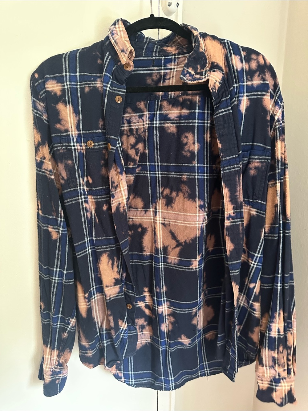 Cotton Blue Flannel, Bleach washed , size L